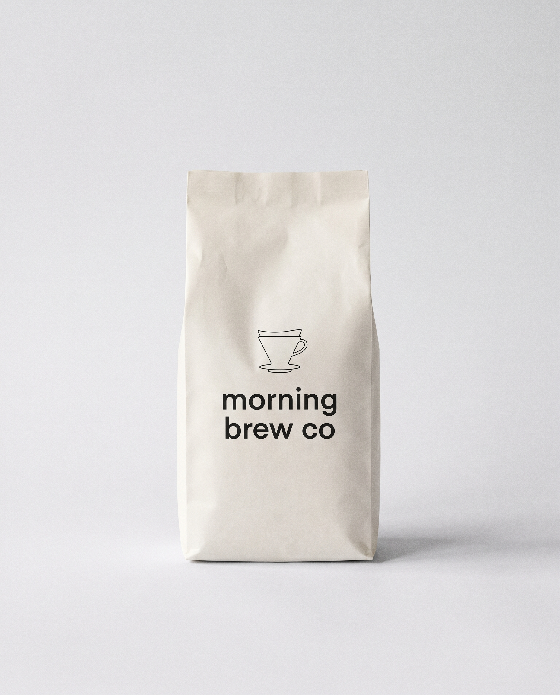 Morning Brew Co house blend bag with the line-drawn pour-over mark