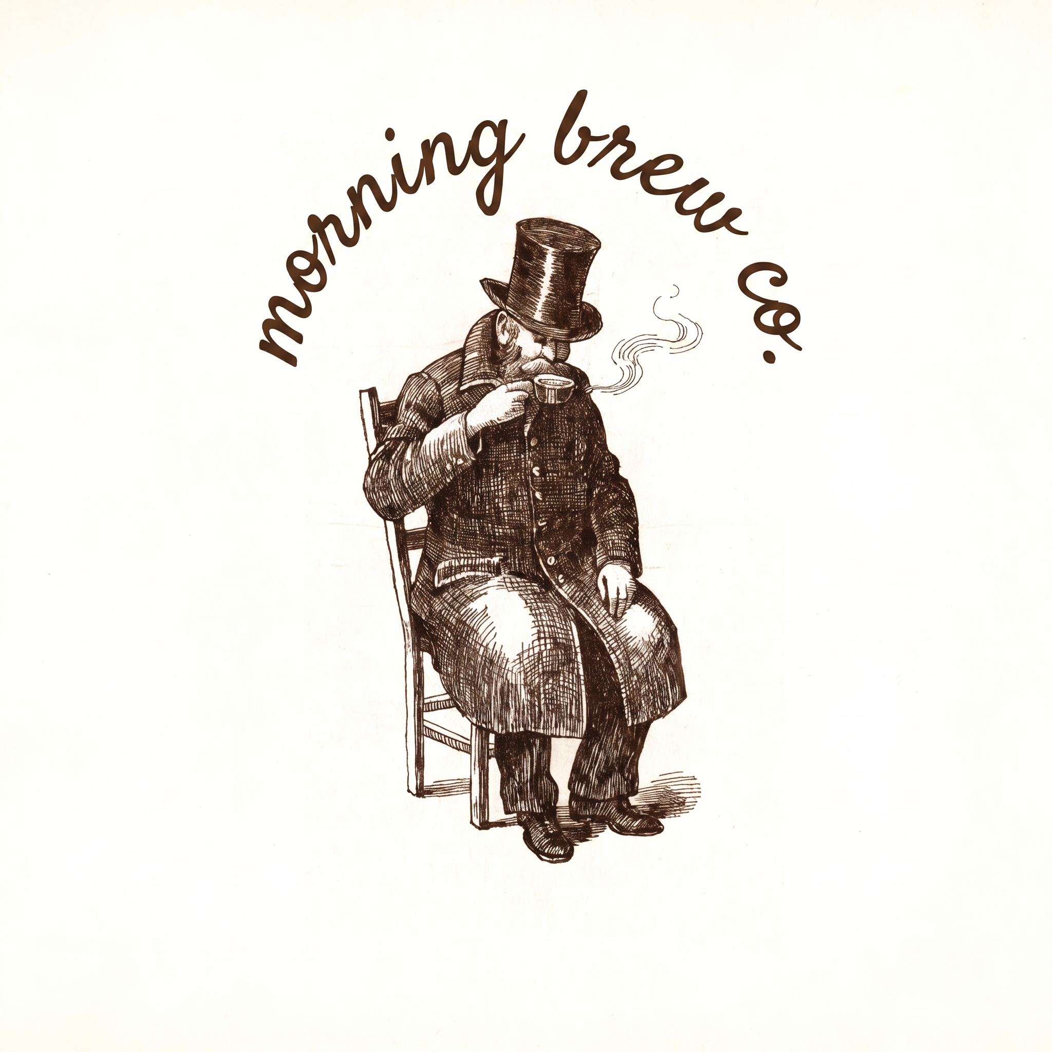 Morning Brew Co seal: a gentleman in a top hat sipping coffee