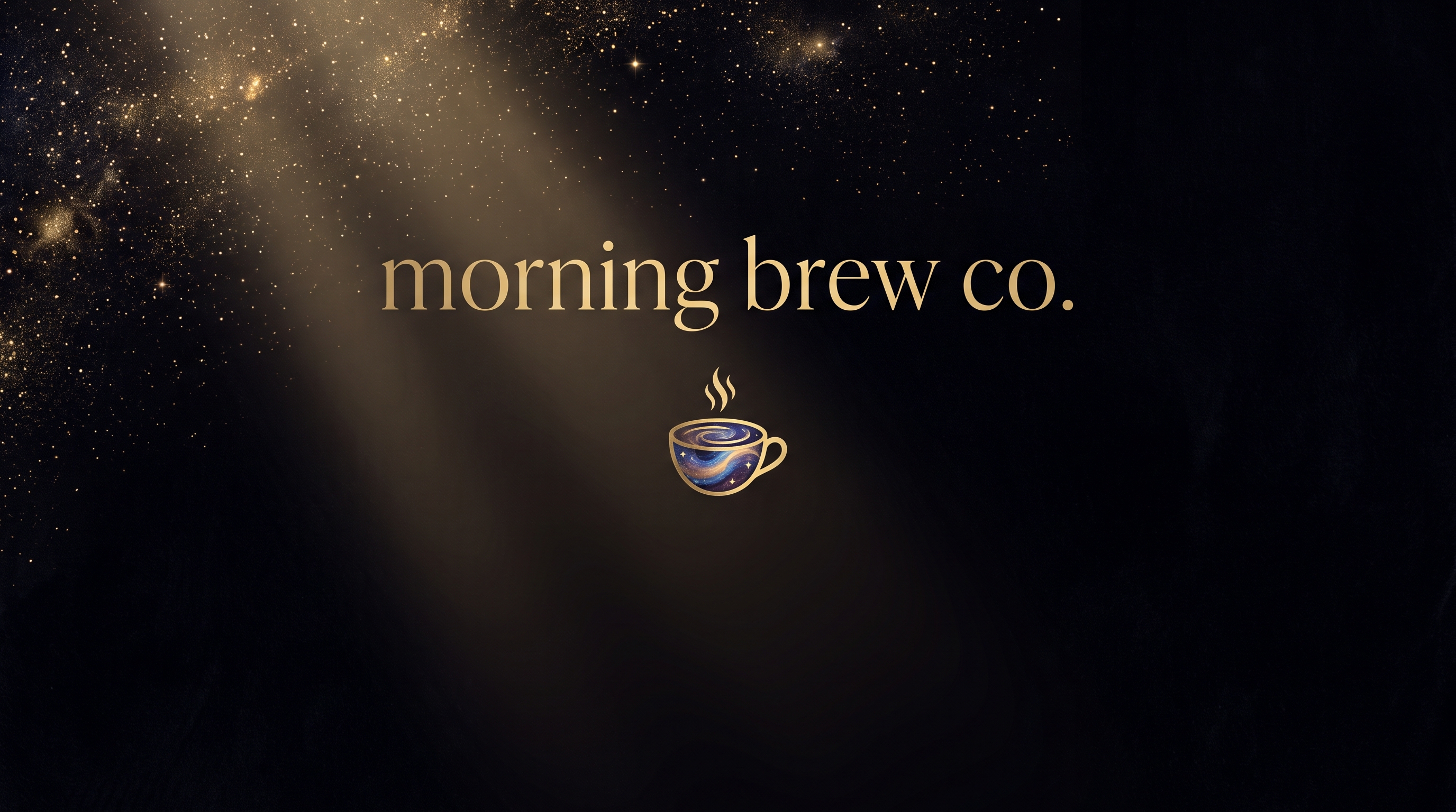 Morning Brew Co wordmark over a golden cosmic swirl