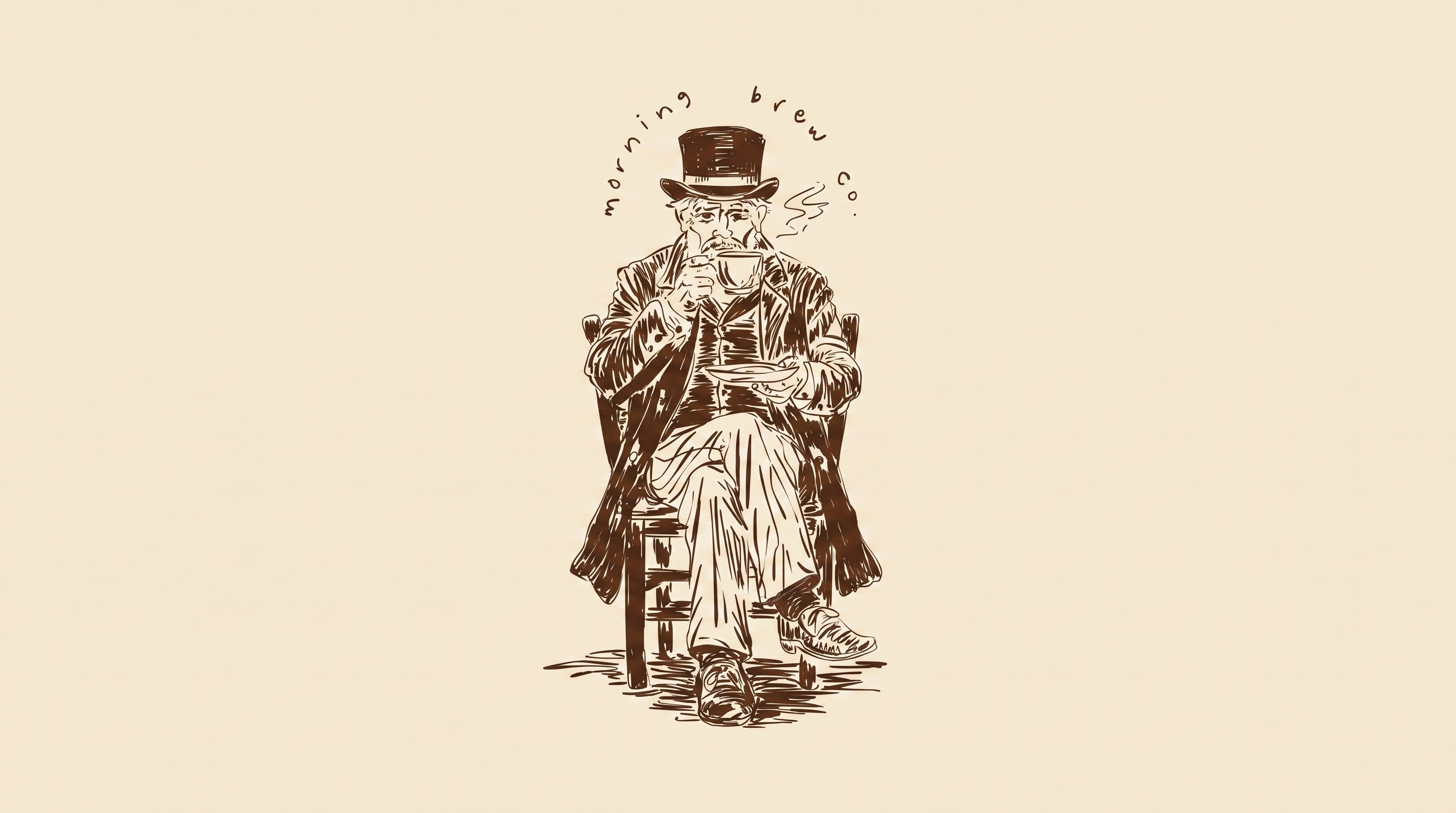 The Morning Brew Co gentleman, the brand's signature portrait on cream