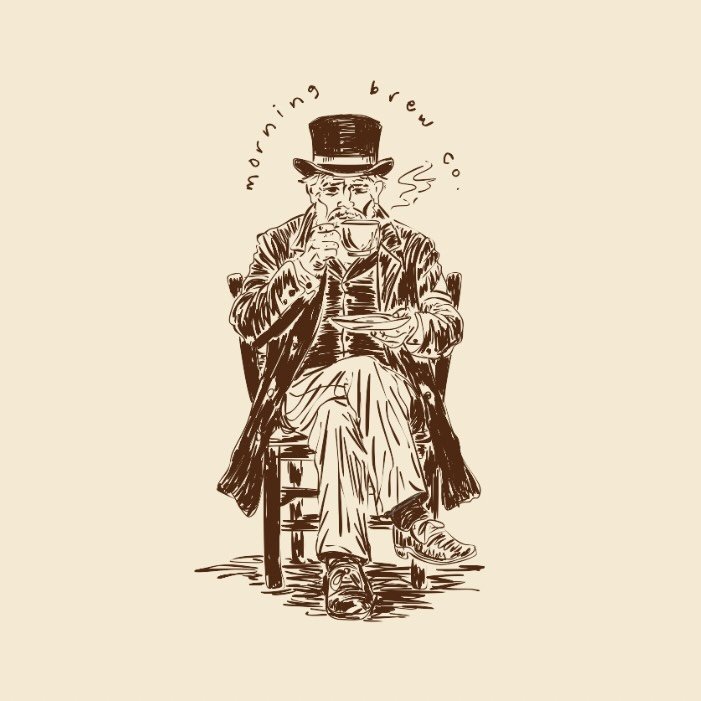 Morning Brew Co: a seated gentleman in a top hat enjoying his coffee